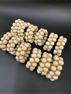 Vintage Handmade Ivory Glass Faux Pearl Woven Twisted Wire Beaded Napkin Rings